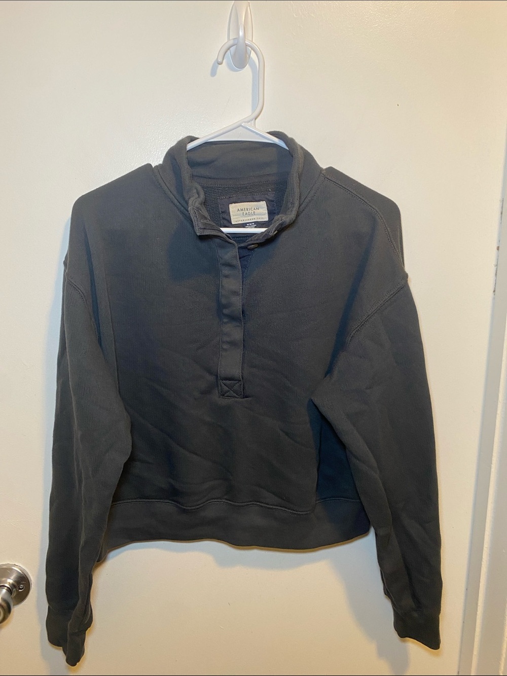 American Eagle Outfitters Charcoal Quarter-Snap Pullover Sweatshirt